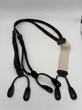 Trafalgar Brown Woven Adjustable Suspenders Braces Black Leather Tabs
